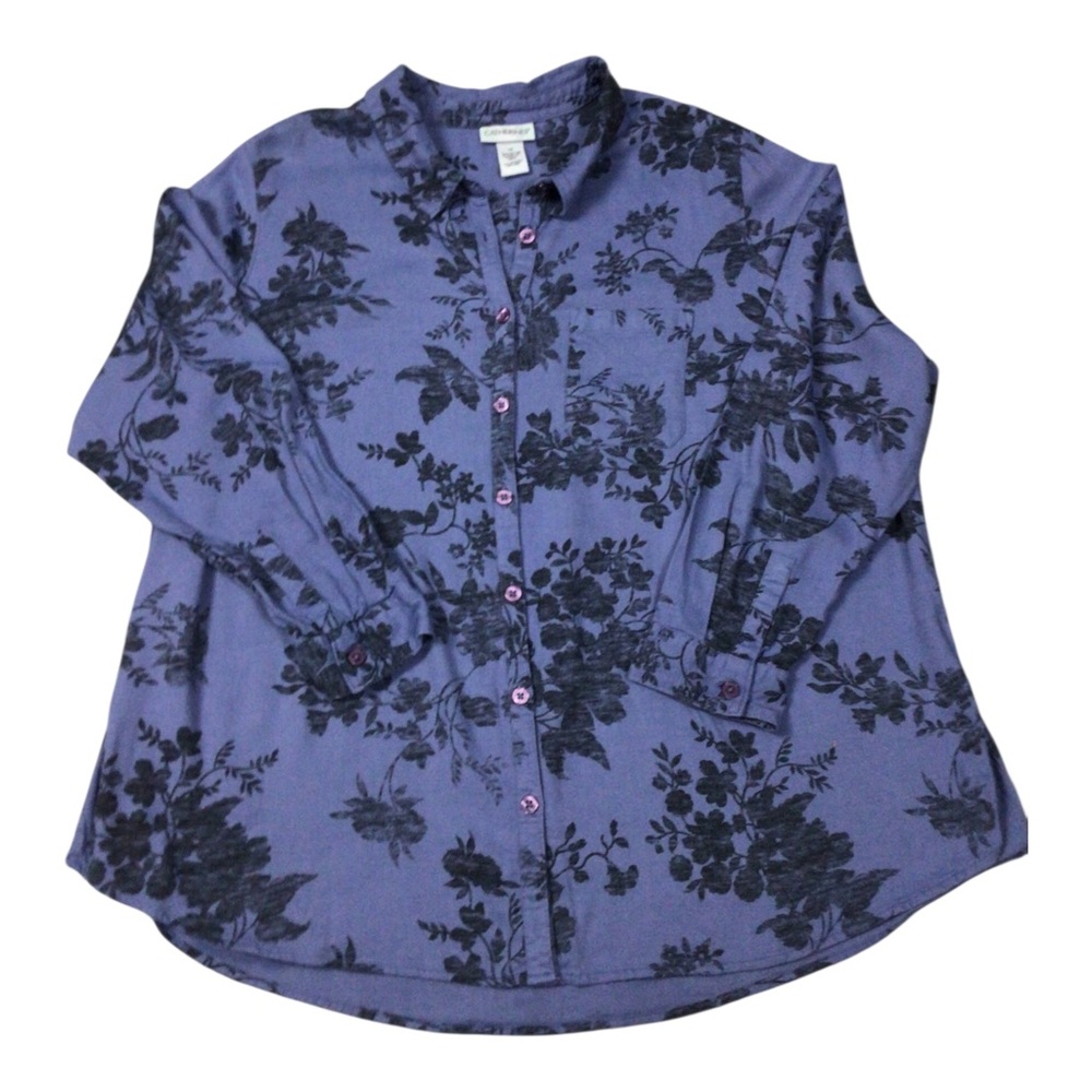 Catherine’s Floral Button-Up Shirt in Blue Black Longsleeve Cottagecore Blouse